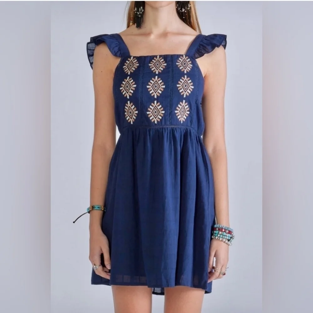 MISS ME Embroidered Ruffle Trim Mini Dress, sleeveless SZ L NWT - Picture 3 of 12